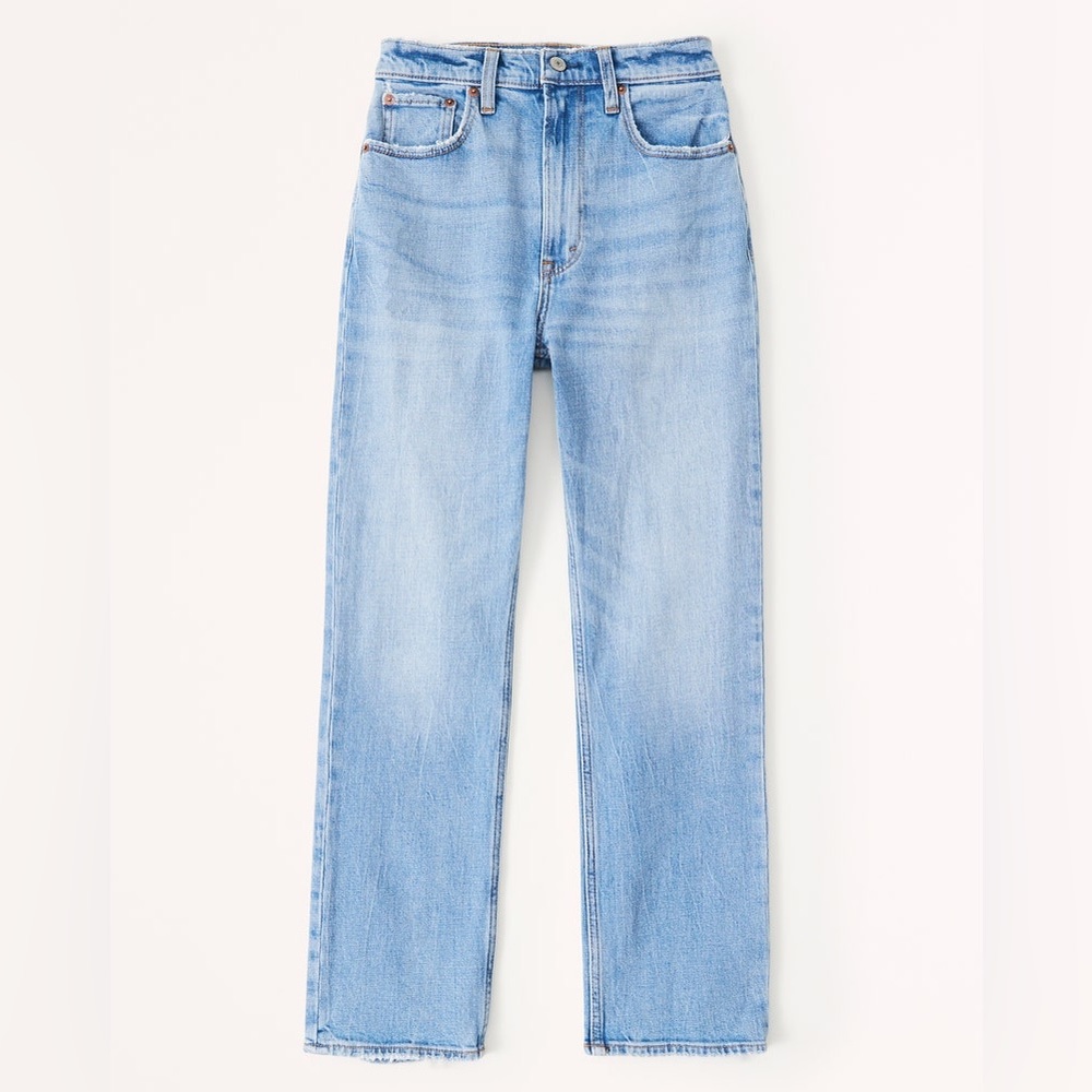 Abercrombie Ultra High Rise Ankle Straight Jean 26 short medium denim raw hem